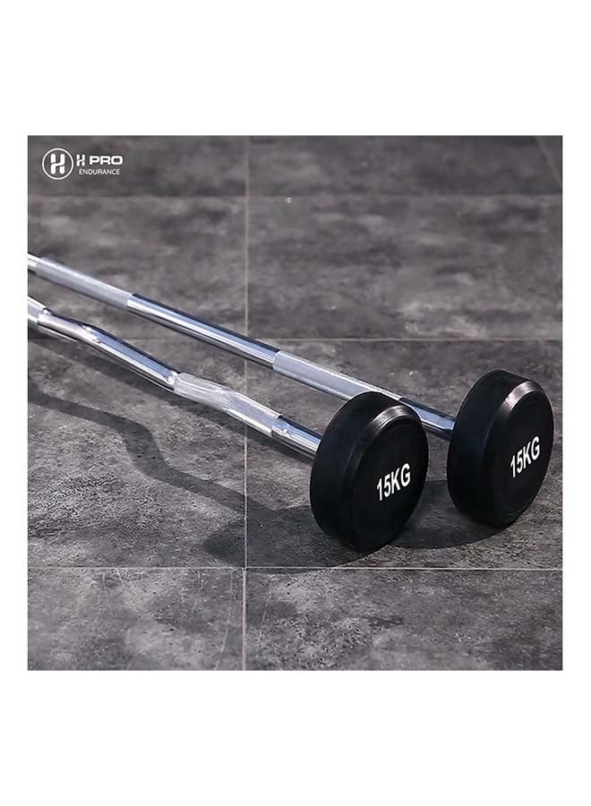 H PRO - H PRO PU Fixed Barbell Weight Set| Unisex Professional Straight Bar| Home/Gym Exercise Equipment | Chrome Handle & Weights Set 15kg - Image 1