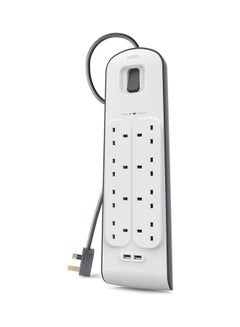 belkin 8-Outlet Surge Protector And 2-USB Ports With 2M Power Cord White 5.2x49.8x21.4cm  - Image 1