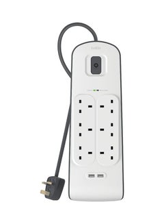 belkin 6-Outlet Surge Protector And 2-USB Ports With 2M Power Cord White 5.6x49.2x21cm  - Image 1