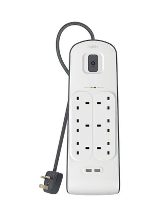 6-Outlet Surge Protector And 2-USB Ports With 2M Power Cord White 5.6x49.2x21cm - v1640495331/N52250835A_1