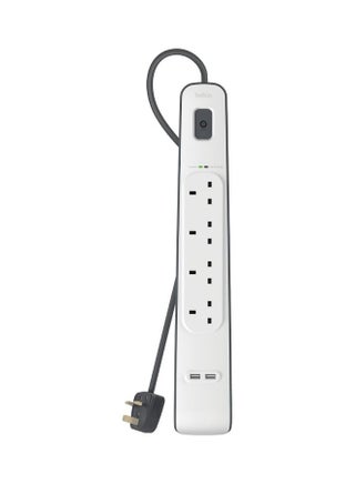 4-Outlet Surge Protector And 2-USB Ports With 2M Power Cord White 5.4x49.2x14cm - v1640495331/N52250836A_1