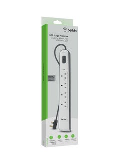 belkin 4-Outlet Surge Protector And 2-USB Ports With 2M Power Cord White 5.4x49.2x14cm  - Image 3