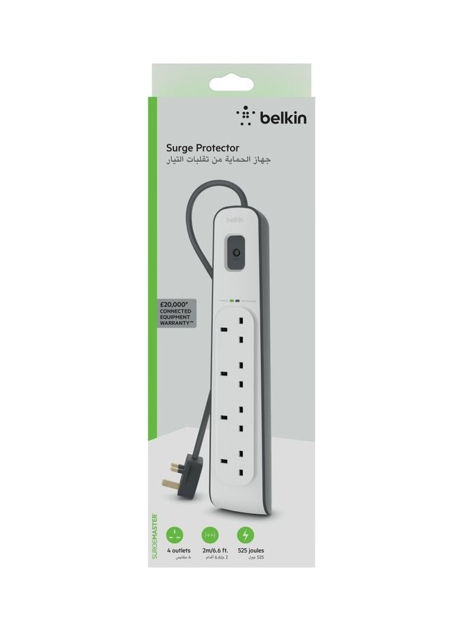 belkin - 4-Outlet Surge Protector With Power Cord White/Grey 5.4x19x12.4cm - Image 1