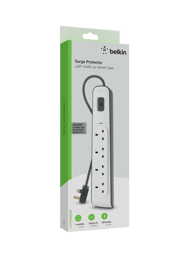 belkin - 4-Outlet Surge Protector With Power Cord White/Grey 5.4x19x12.4cm - Image 1