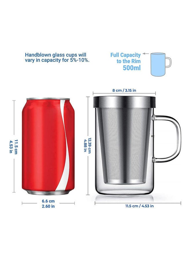 Glass Tea Mug With Stainless Steel Infuser And Lid Clear/Silver