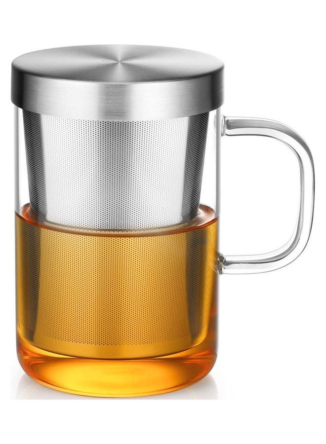 Glass Tea Mug With Stainless Steel Infuser And Lid Clear/Silver