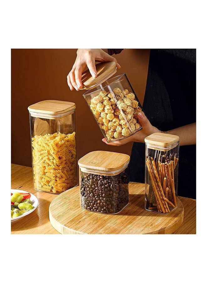 6-Piece Square Glass Food Storage Jar With Airtight Bamboo Lid Clear/Brown 550,750,1200ml - v1640496428/N52250859A_6