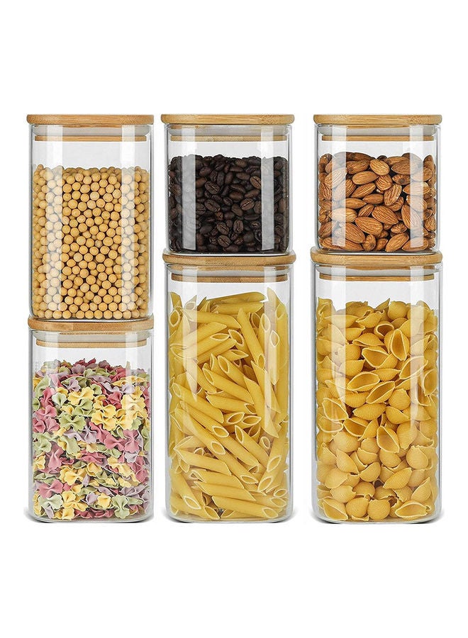 6-Piece Square Glass Food Storage Jar With Airtight Bamboo Lid Clear/Brown 550,750,1200ml - v1640496428/N52250859A_7