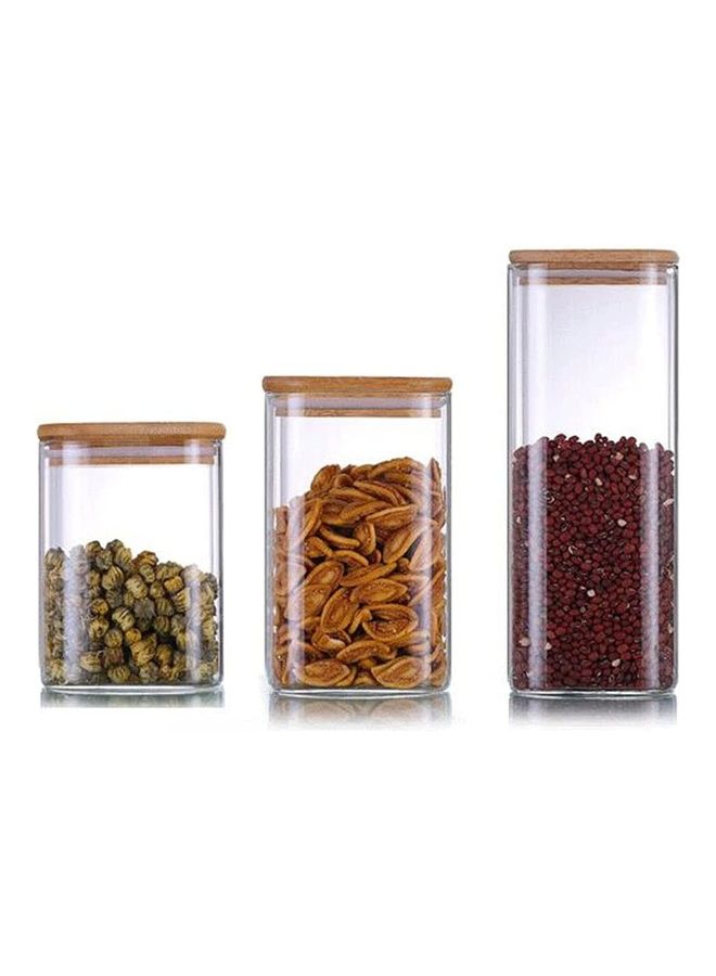 1Chase 3-Piece Square Glass Food Storage Jar With Air Tight Bamboo Lid Clear/Brown 550,750,1200ml  - Image 1