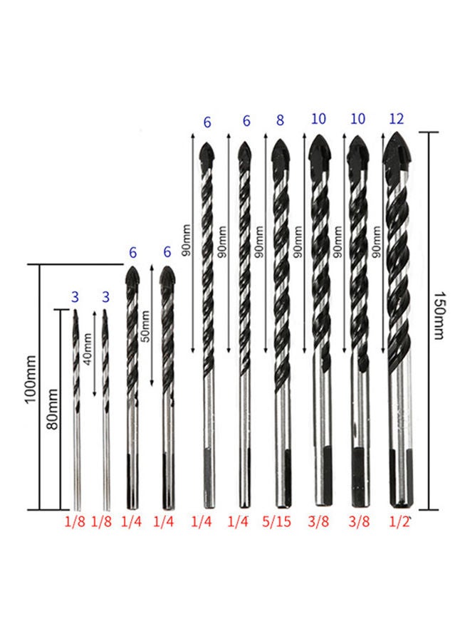 10-Piece Triangle Drill Bit Set Black  - Image 3