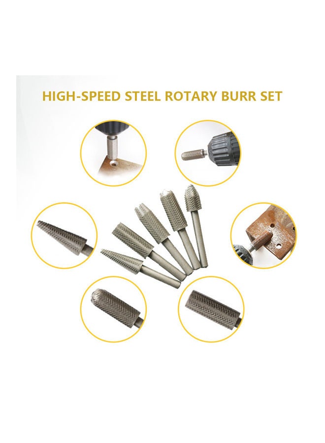 5-Piece High Speed Double Cutter Rotary Files Drill Set Silver