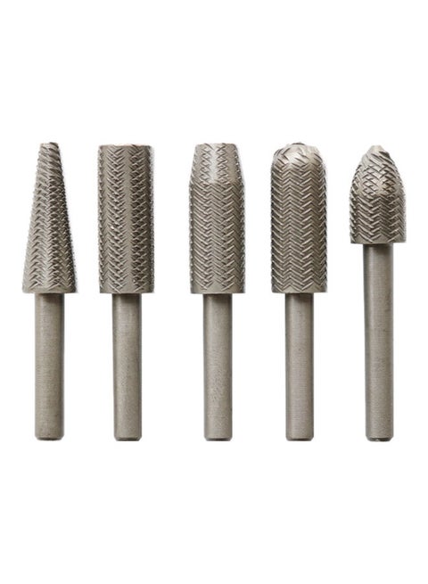 5-Piece High Speed Double Cutter Rotary Files Drill Set Silver