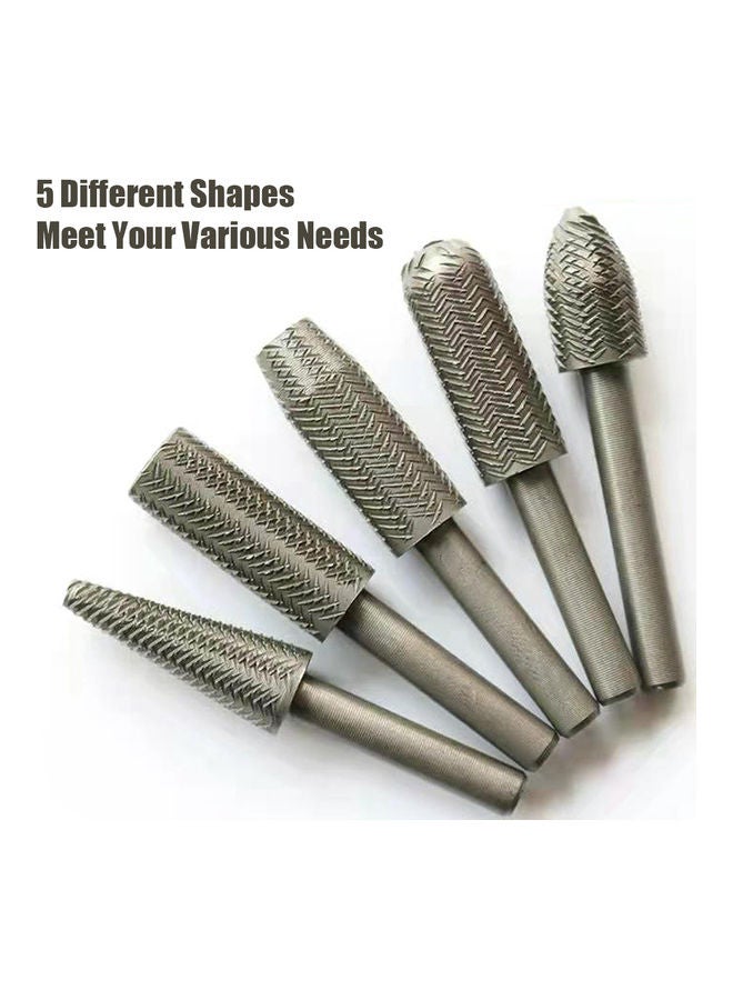 5-Piece High Speed Double Cutter Rotary Files Drill Set Silver