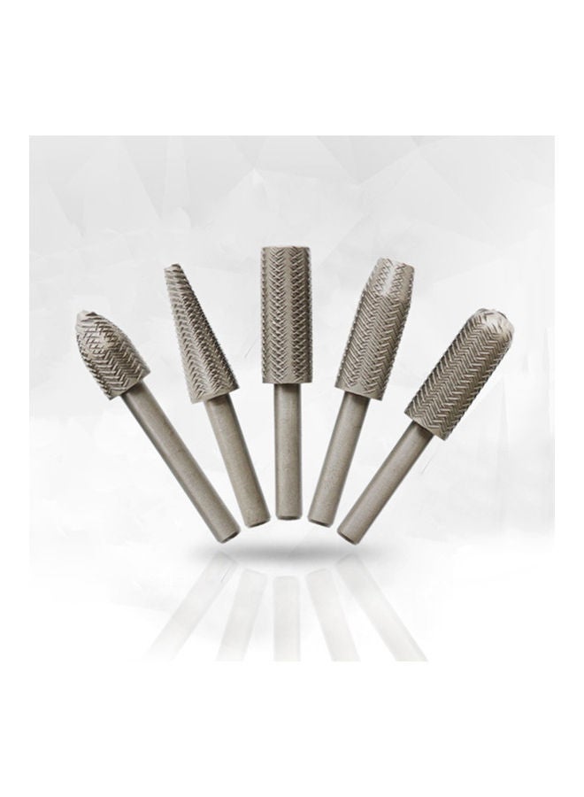 5-Piece High Speed Double Cutter Rotary Files Drill Set Silver