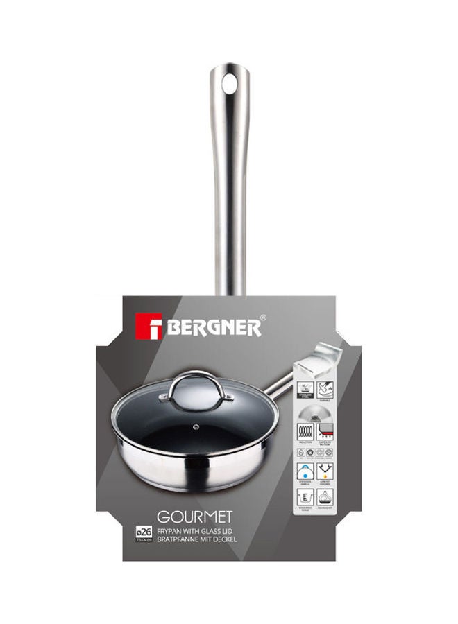 BERGNER - Gourmet Stainless Steel Non-Stick Induction Bottom Frying Pan With Lid Brushed Metal 26cm - Image 1