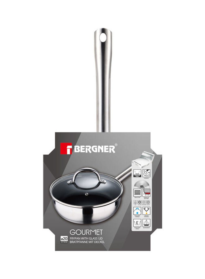 BERGNER Gourmet Non-Stick Induction Bottom Fry Pan With Lid Brushed Metal 22cm - Image 2