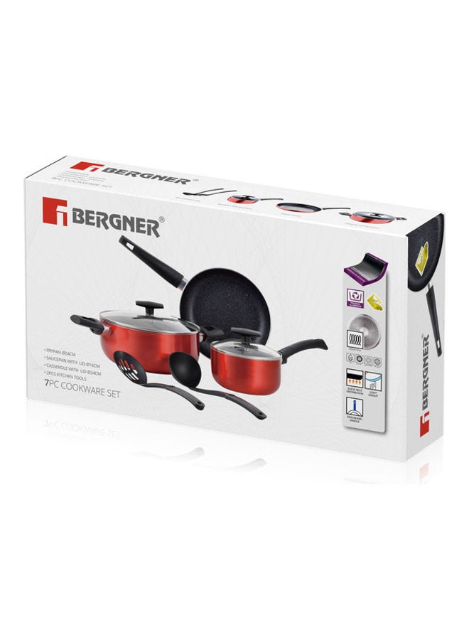 BERGNER - 7-Piece Shine Press Aluminum Non-Stick Cookware Set With Induction Bottom Red - Image 1