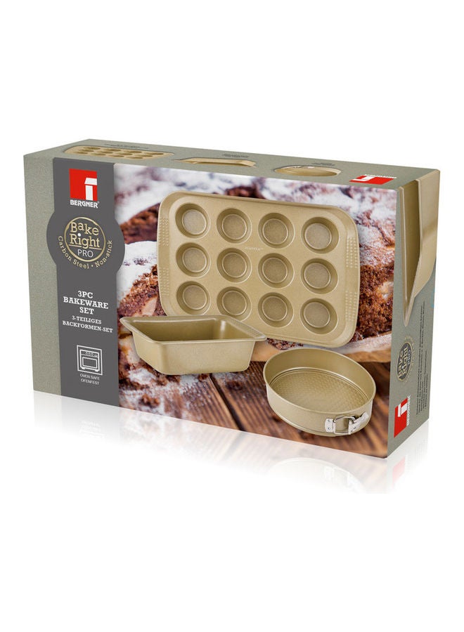 BERGNER 3-Piece Bakeright Pro Carbon Steel Non-Stick Bakeware Set Greenish Gold - Image 2