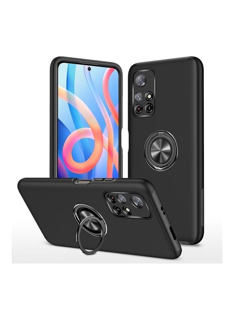 Protective Case Cover With Invisible Magnetic Ring Kickstand For Xiaomi Poco M4 Pro/Redmi Note 11 Black