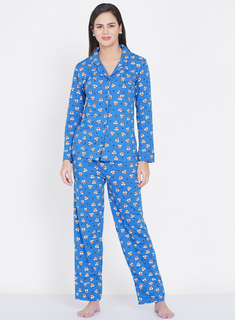 لورين سميث طقم بيجامة نسائي مطبوع بياقة مدببة - Image 1