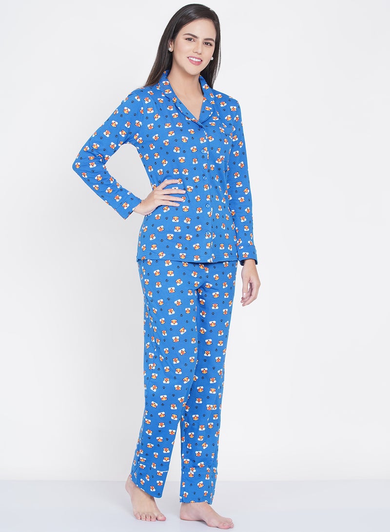 لورين سميث طقم بيجامة نسائي مطبوع بياقة مدببة - Image 3