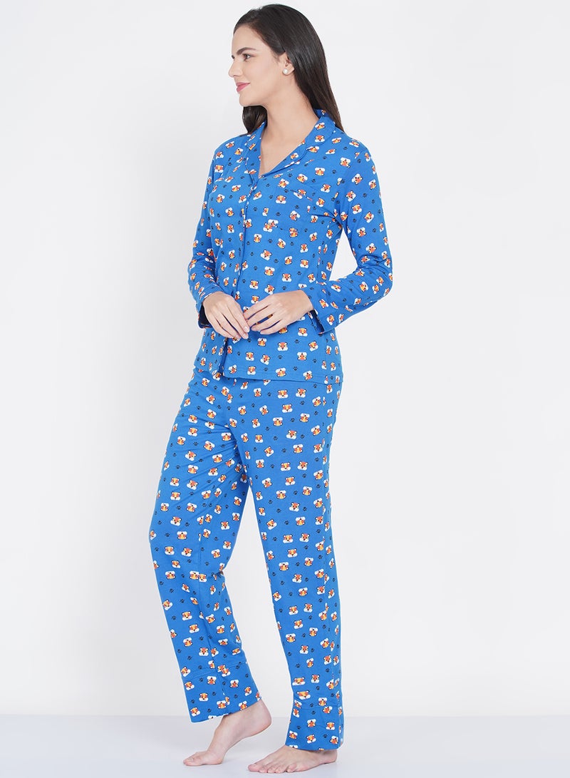 لورين سميث طقم بيجامة نسائي مطبوع بياقة مدببة - Image 4