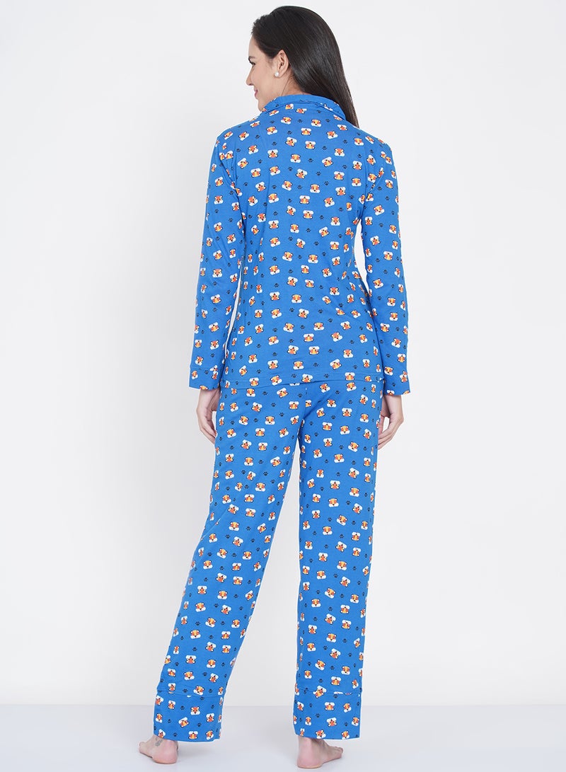 لورين سميث طقم بيجامة نسائي مطبوع بياقة مدببة - Image 2