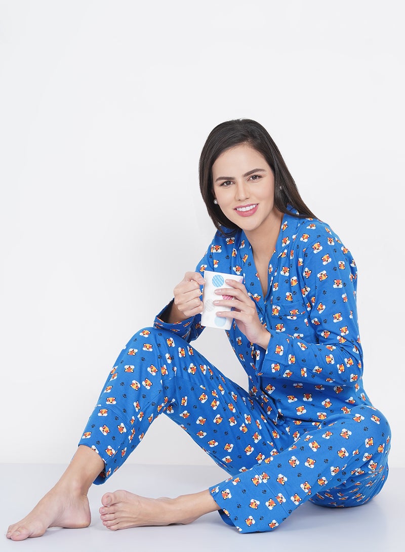 لورين سميث طقم بيجامة نسائي مطبوع بياقة مدببة - Image 5