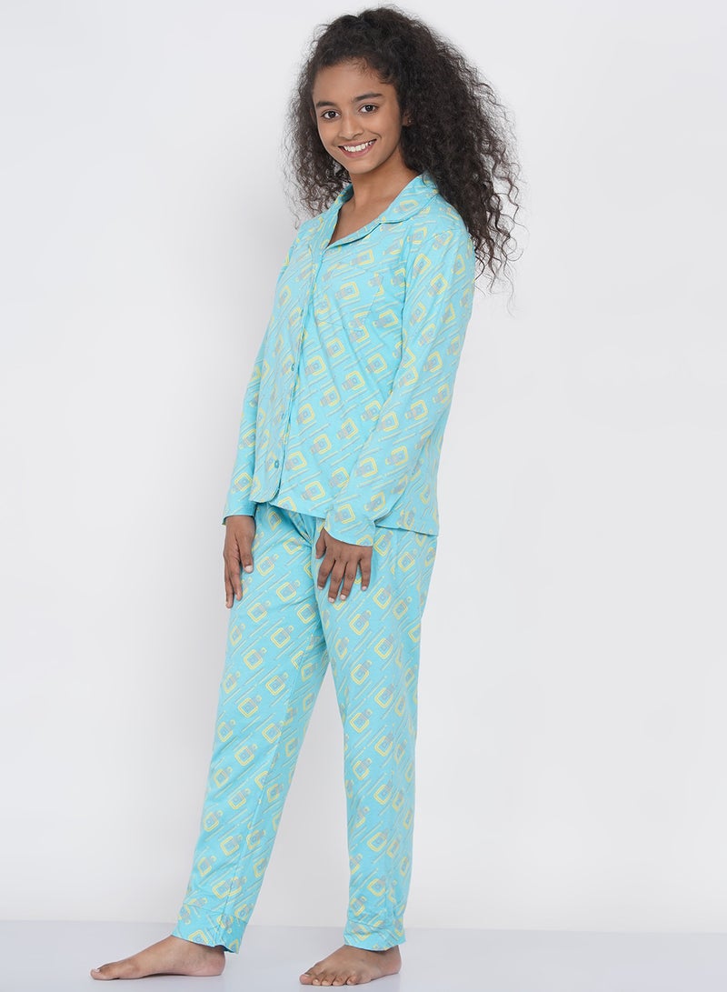 LAUREN Smith Girls Notched Collared Printed Pyjama Set Multicolour  - Image 4