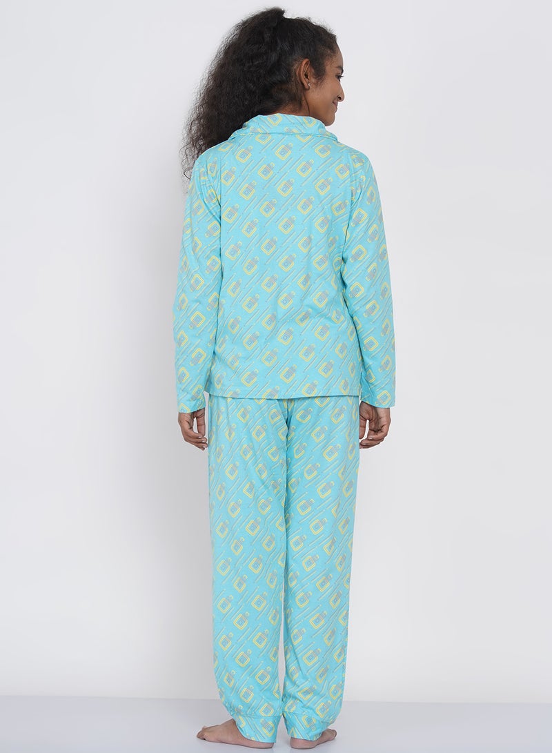 LAUREN Smith Girls Notched Collared Printed Pyjama Set Multicolour  - Image 2