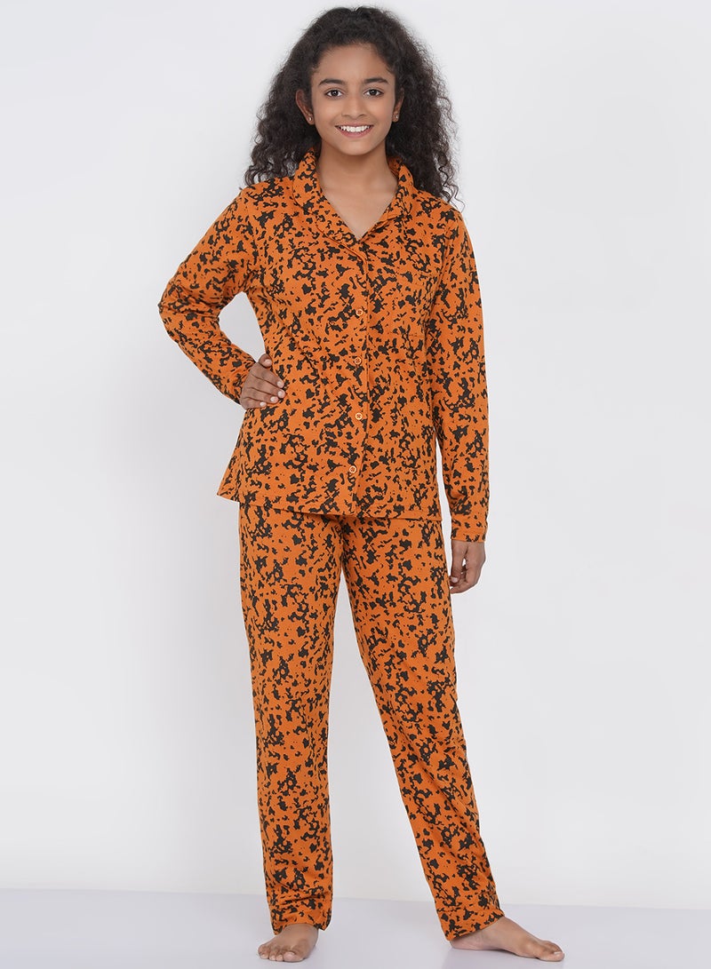 LAUREN Smith Girls Notched Collared Printed Pyjama Set Multicolour  - Image 1
