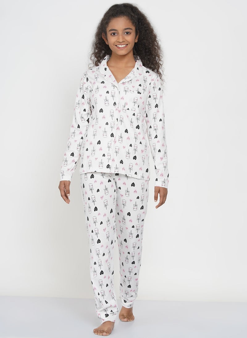 LAUREN Smith Girls Notched Collared Printed Pyjama Set Multicolour  - Image 1