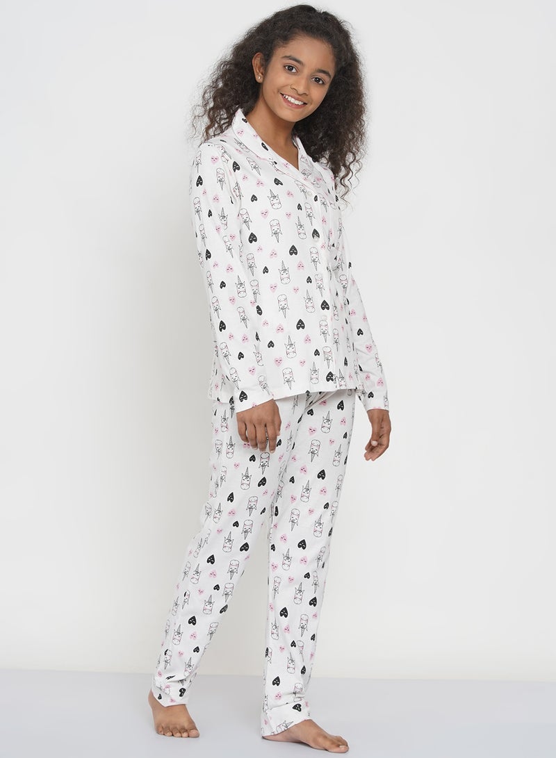 LAUREN Smith Girls Notched Collared Printed Pyjama Set Multicolour  - Image 3