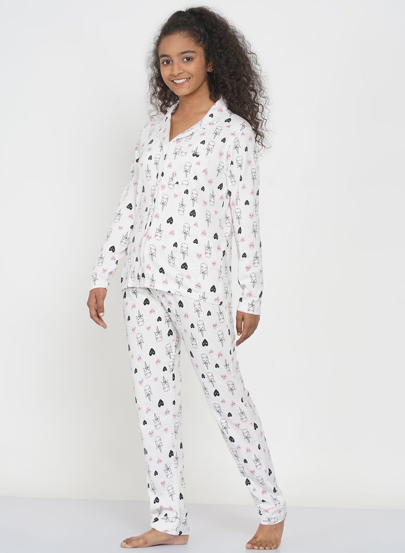 LAUREN Smith Girls Notched Collared Printed Pyjama Set Multicolour  - Image 4