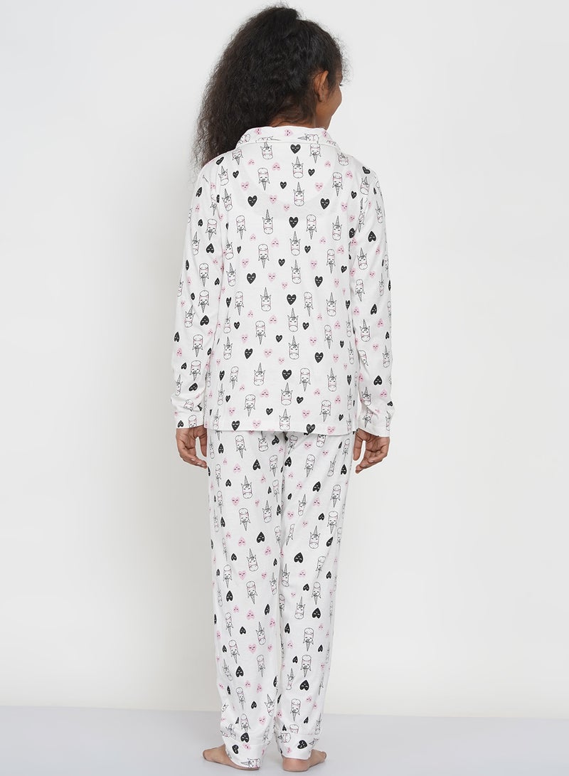 LAUREN Smith Girls Notched Collared Printed Pyjama Set Multicolour  - Image 2