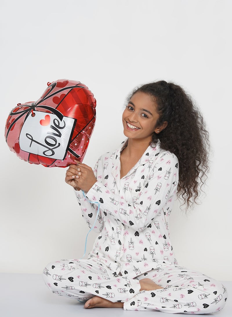 LAUREN Smith Girls Notched Collared Printed Pyjama Set Multicolour  - Image 5