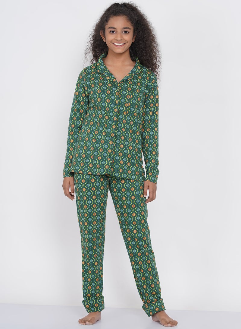 LAUREN Smith Girls Notched Collared Printed Pyjama Set Multicolour  - Image 1