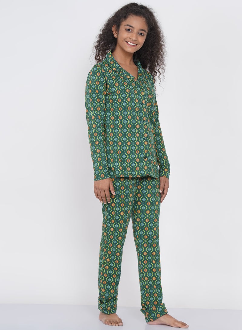 LAUREN Smith Girls Notched Collared Printed Pyjama Set Multicolour  - Image 3