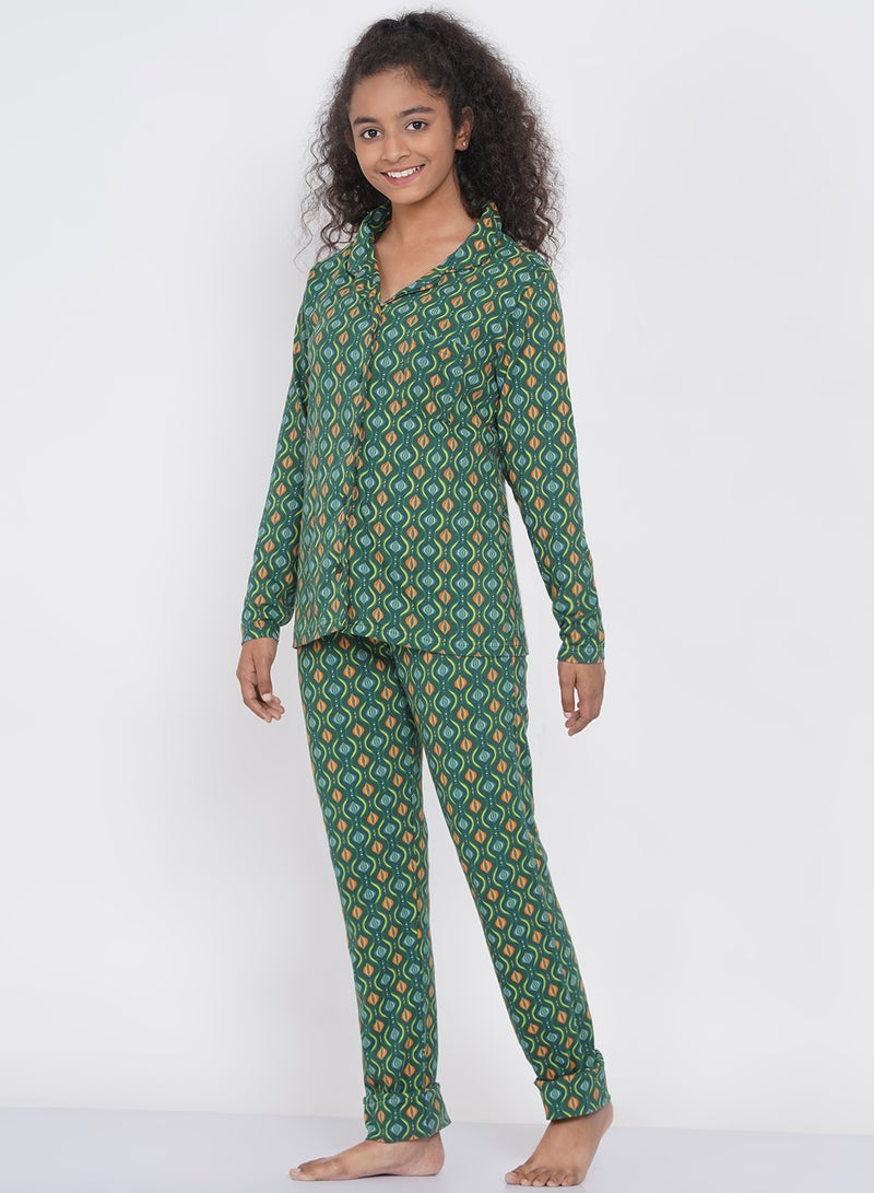 LAUREN Smith Girls Notched Collared Printed Pyjama Set Multicolour  - Image 4