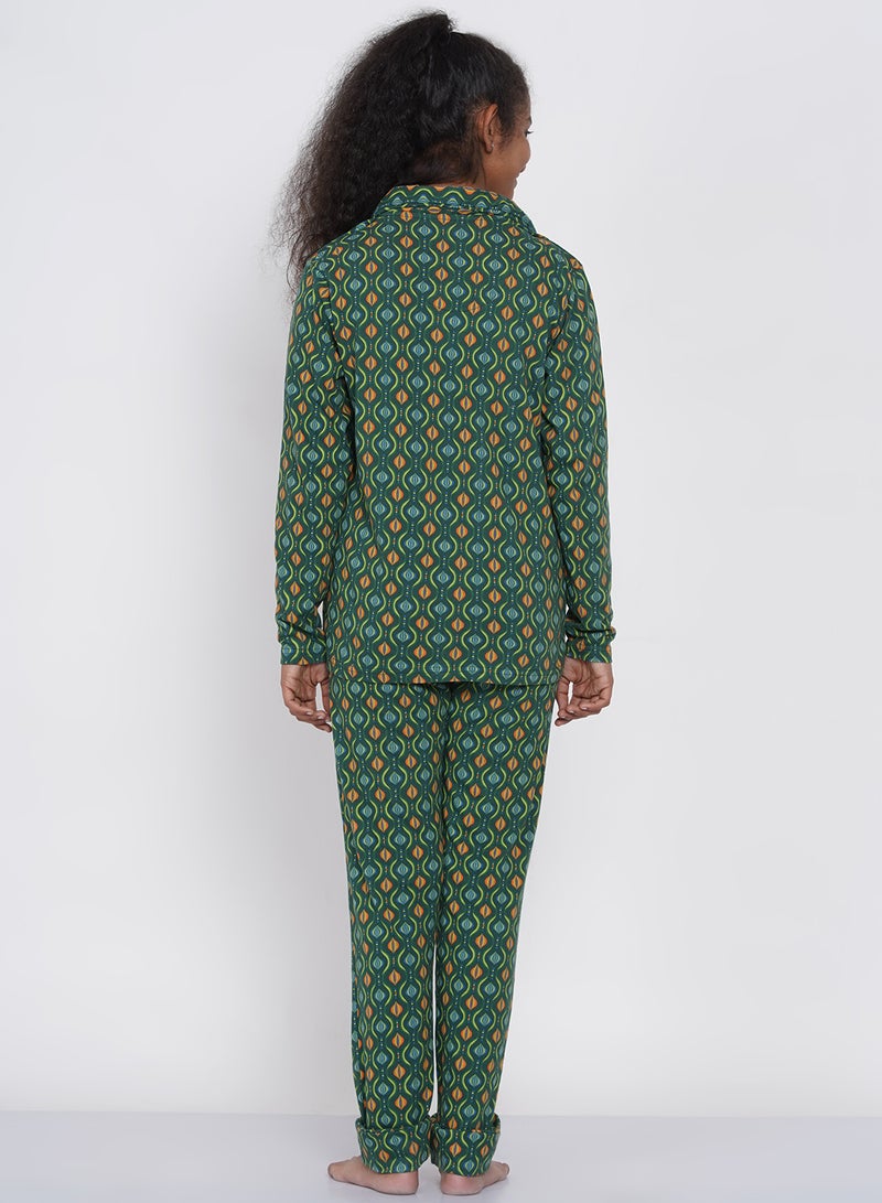 LAUREN Smith Girls Notched Collared Printed Pyjama Set Multicolour  - Image 2