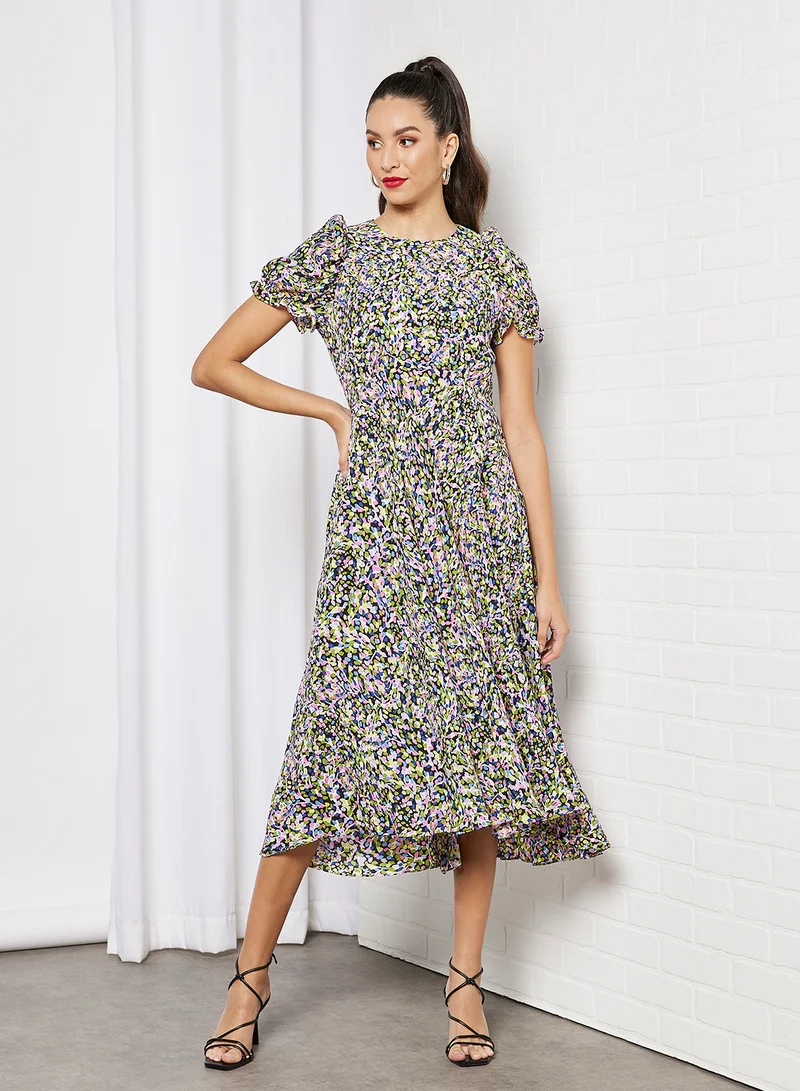 Ted Baker Abstrast Print Puff Sleeve Dress