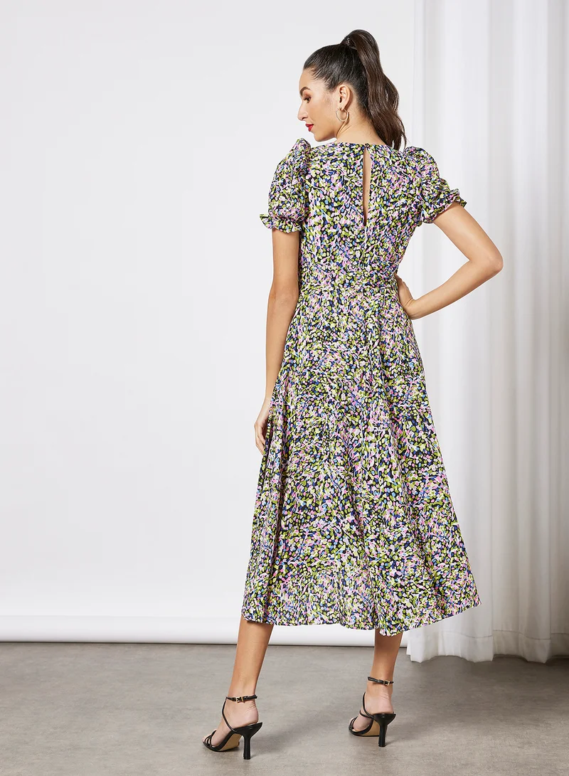 Ted Baker Abstrast Print Puff Sleeve Dress