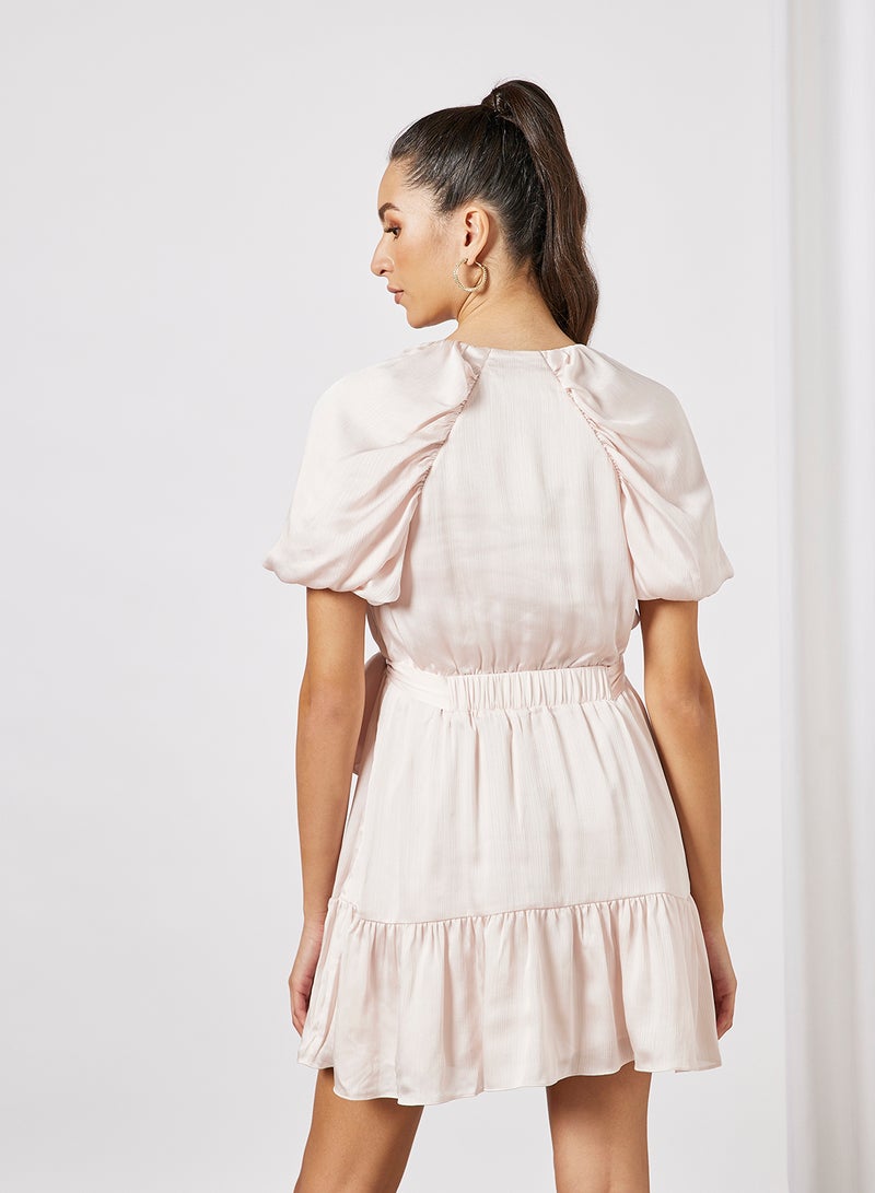 Ted Baker - Puff Sleeve Faux Wrap Dress Light Pink - Image 1
