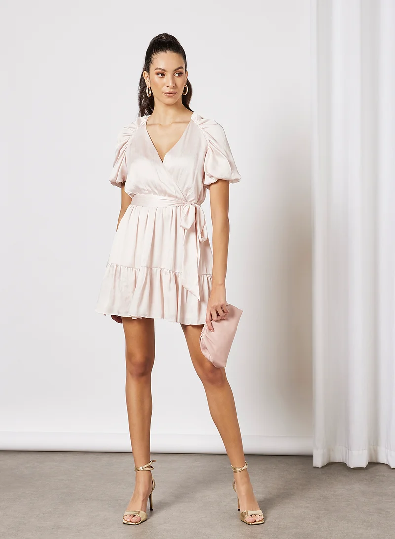 Ted Baker Puff Sleeve Faux Wrap Dress Light Pink
