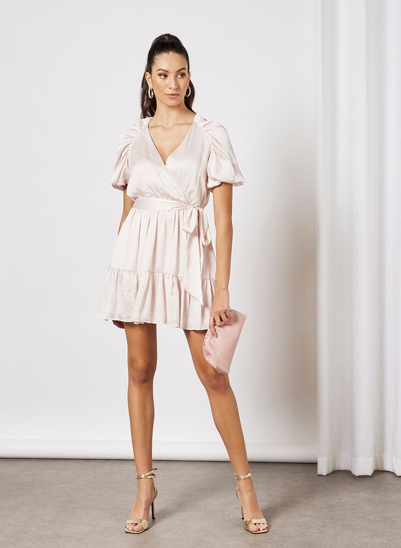 Ted Baker - Puff Sleeve Faux Wrap Dress Light Pink - Image 1