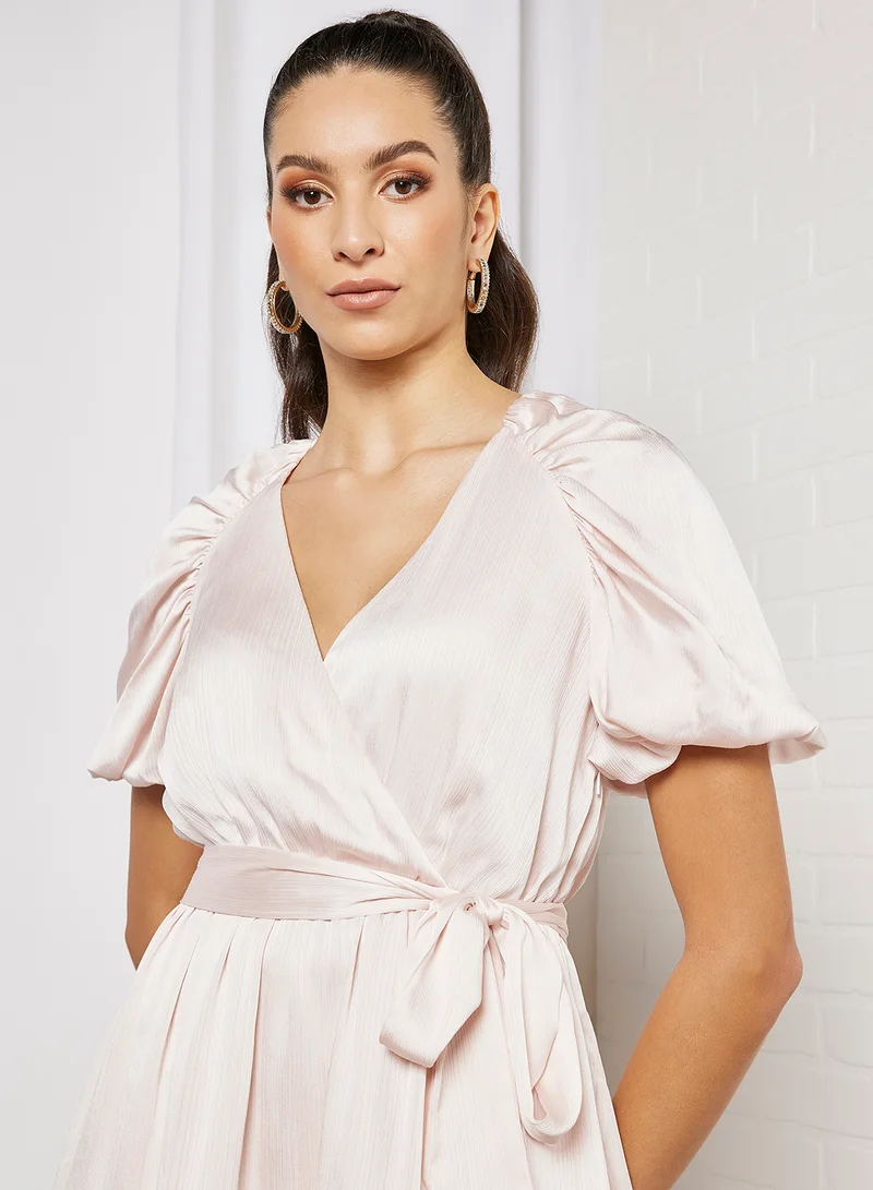Ted Baker Puff Sleeve Faux Wrap Dress Light Pink