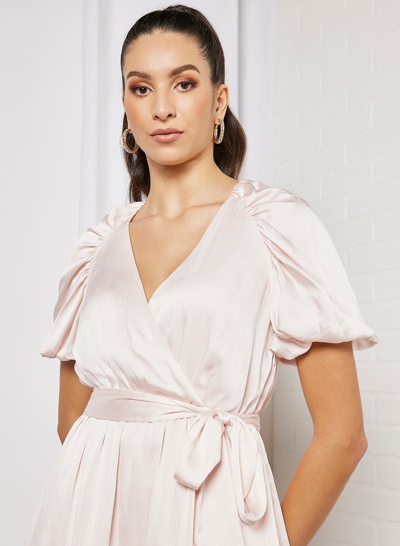 Ted Baker - Puff Sleeve Faux Wrap Dress Light Pink - Image 1