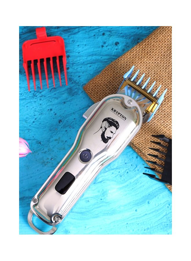 KRYPTON Professional Hair Bread Trimmer KNTR5419 Stainless Steel Blade 10 Separate Comb Attachments 240 Minutes Working Time Li-Ion Battery Cord Cordless Operation Silver  - Image 1
