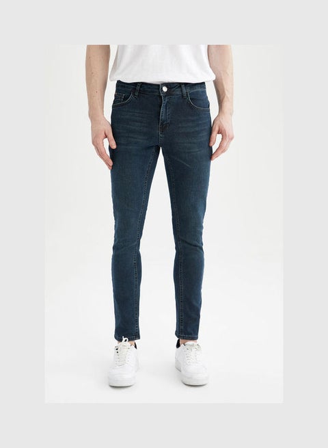 Plain-Basic  Mid-Rise Pants Dark Blue