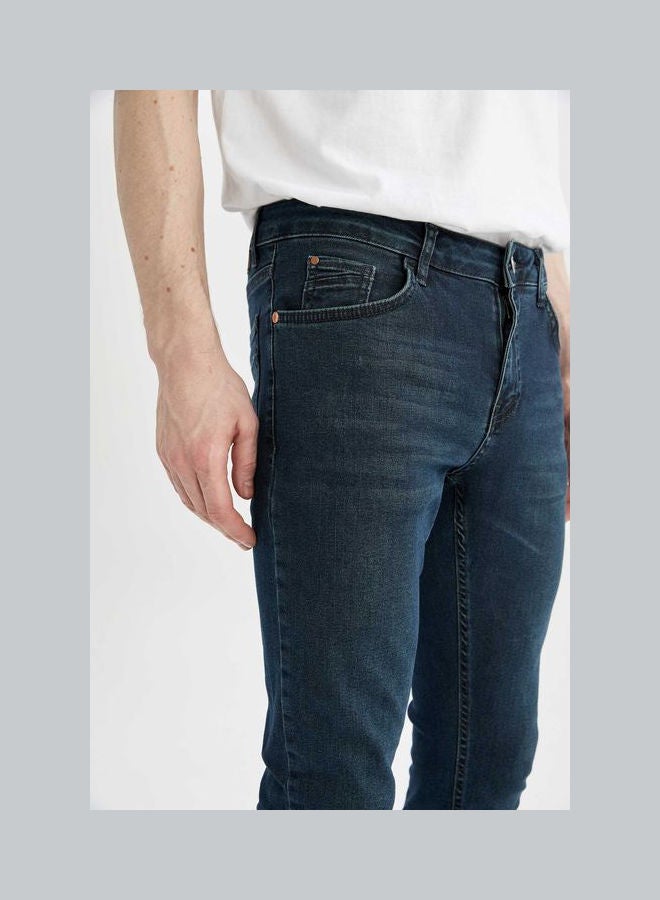 Plain-Basic  Mid-Rise Pants Dark Blue